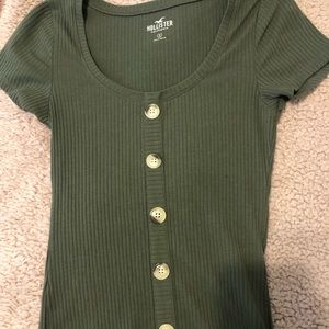 Army Green scoop neck Button T-shirt